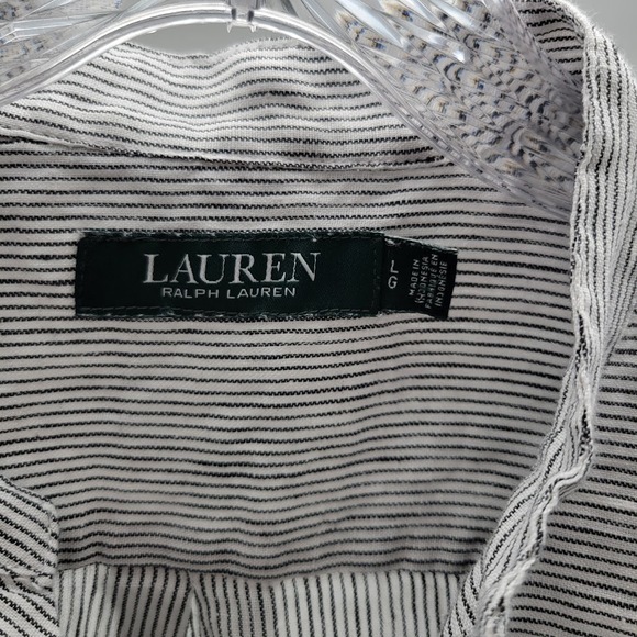 Lauren Ralph Lauren Linen LRL Monogram Applique Long Sleeve Blouse Womens Sz  LG - Picture 3 of 9